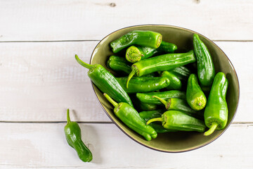 Fresh green Spanish Pimientos de Padron pepper