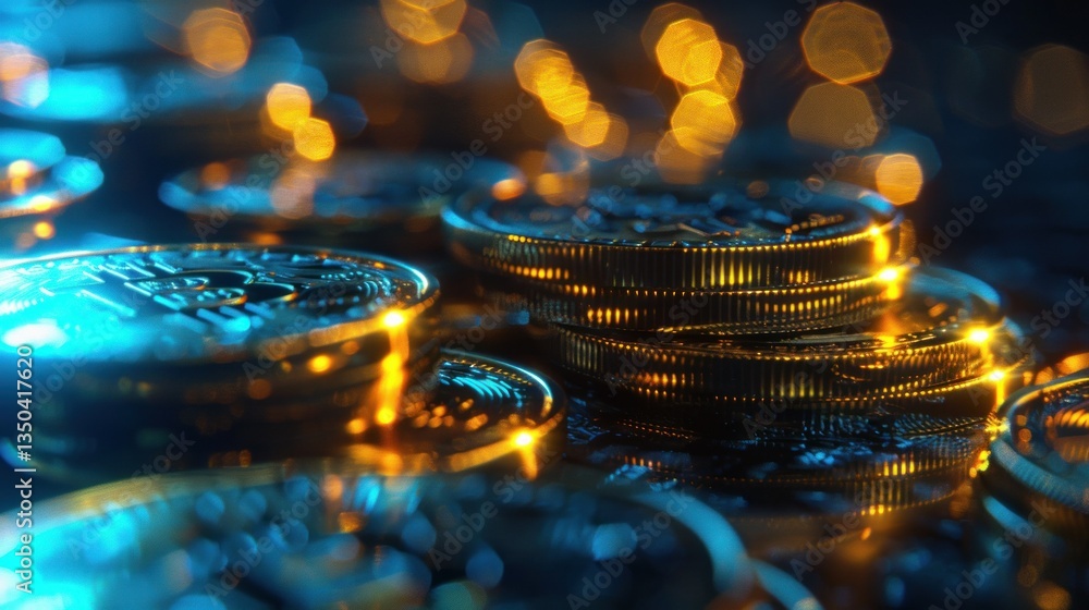 Aufkleber a digitally generated image of a stack of glowing coins.