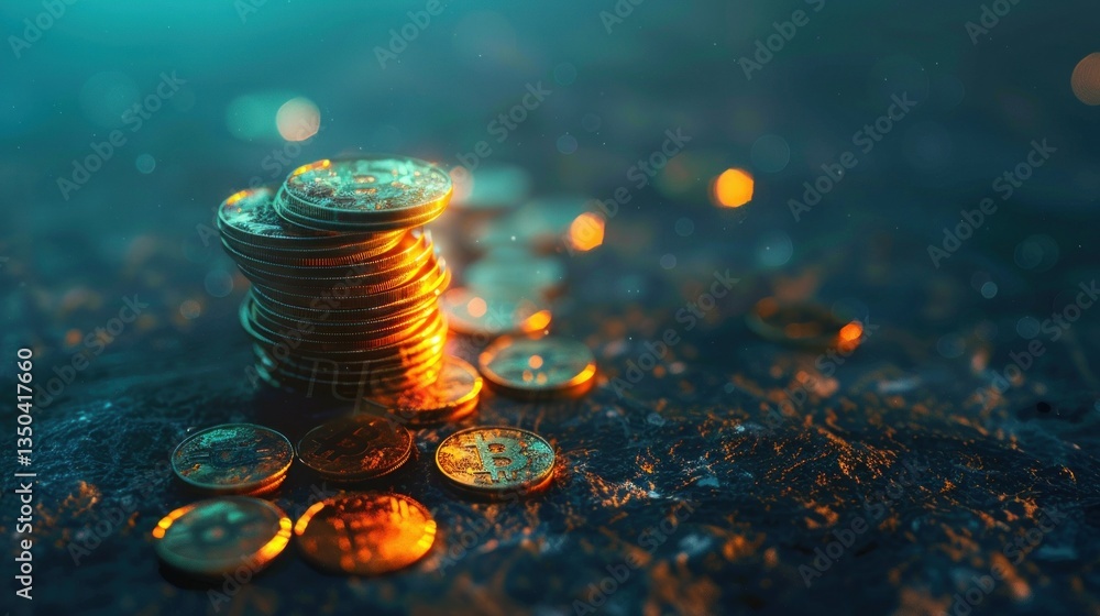 Poster a digitally generated image of a stack of glowing coins.