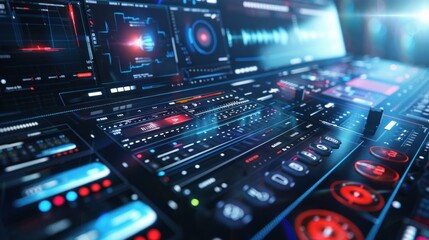 A digitally generated image of a video player interface with futuristic design.