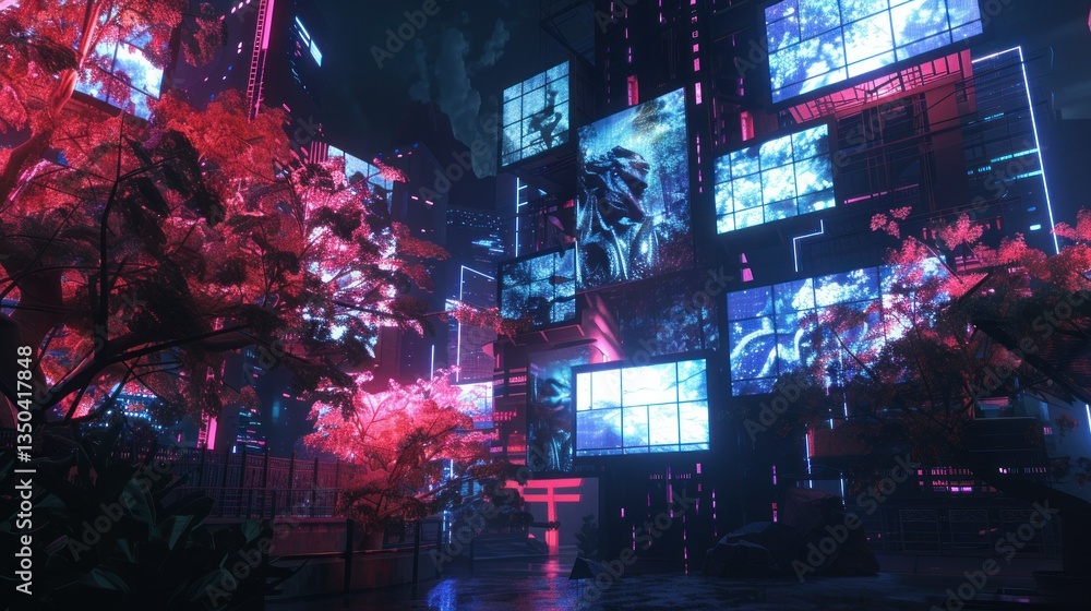 Poster a digitally generated image of floating video screens displaying different scenes.