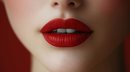 Fototapeta premium Mesmerizing close-up of vibrant red lips against a striking backdrop capturing the essence of beauty and elegance