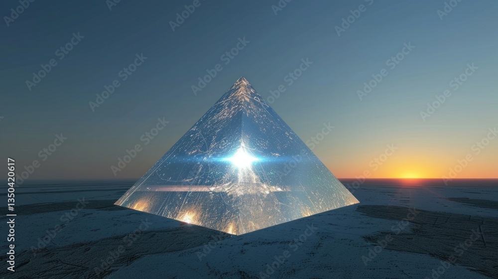 Aufkleber a digitally generated three-dimensional object of a glowing pyramid.
