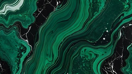 Obraz premium Fluid color transitions in emerald green and dark marble tones, enhanced with deep saturation and glossy ceramic textures, producing a bold, refined, and elegant abstract background.