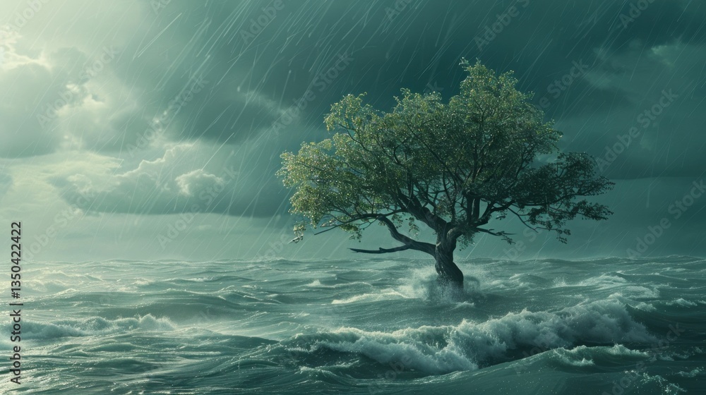Aufkleber a digitally generated image of a tree standing tall in a storm.