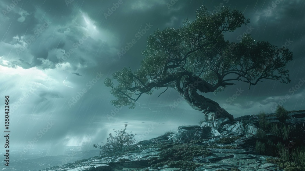 Aufkleber a digitally generated image of a tree standing tall in a storm.