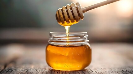 Golden Honey Pour for Rustic Wood Table.