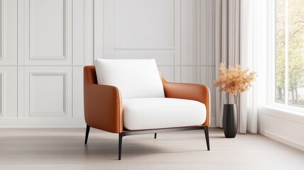 Modern armchair in a light, minimalist living room