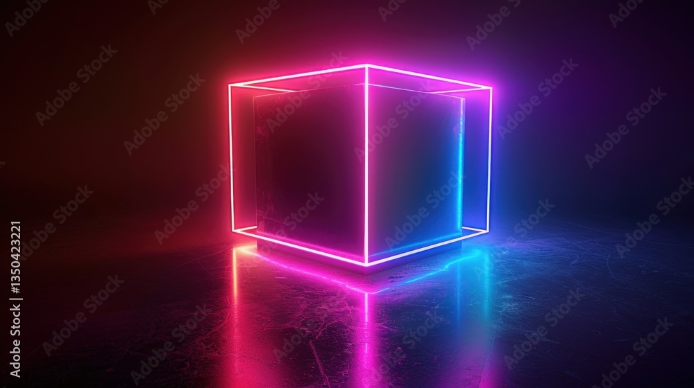 Aufkleber a digitally generated 3d image of a glowing neon cube.