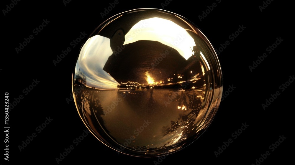 Poster a digitally generated 3d object of a shiny metallic sphere.