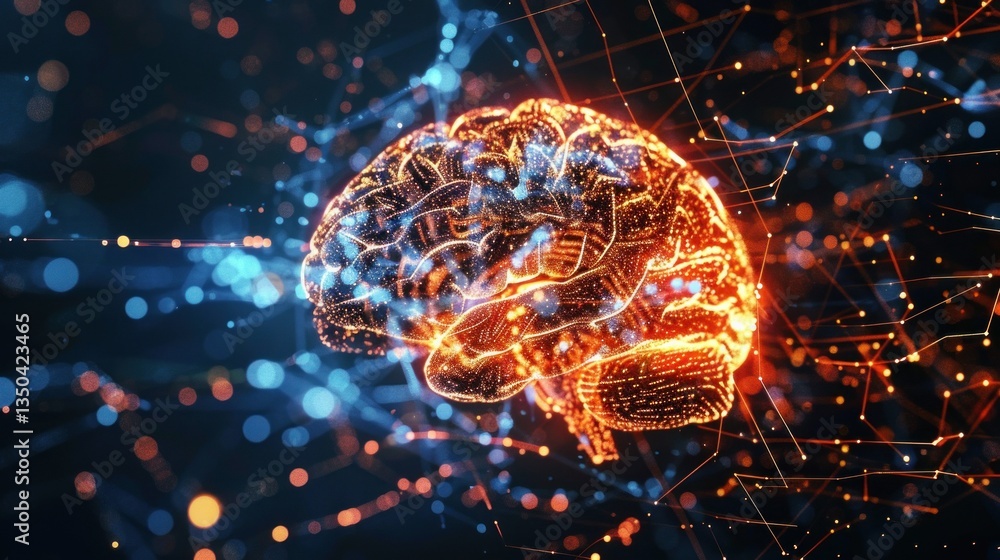 Aufkleber a digitally generated image of a brain in 3d with synapses firing.
