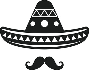 Mexican Sombrero and Mustache Black Silhouette Vector for Festive and Cultural Designs