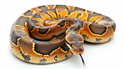 Obraz premium A slithering snake with its body coiled, isolated on a white background.
