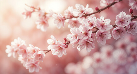 Obraz premium Blooming Cherry Blossoms in Spring Sunlight with Delicate Pink Petals Closeup