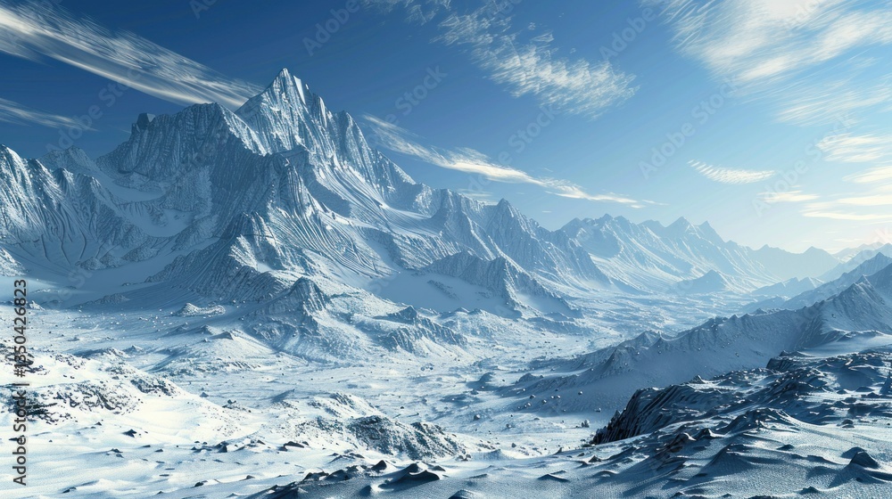 Aufkleber a digitally generated image of a mountain range covered in snow.