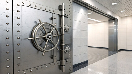 Close-Up of Secure Vault Door in Modern Bank – Safety and Protection Concept