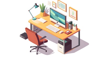 Modern Colorful Vector Illustration of a Comfortable Workplace Setting for Productivity