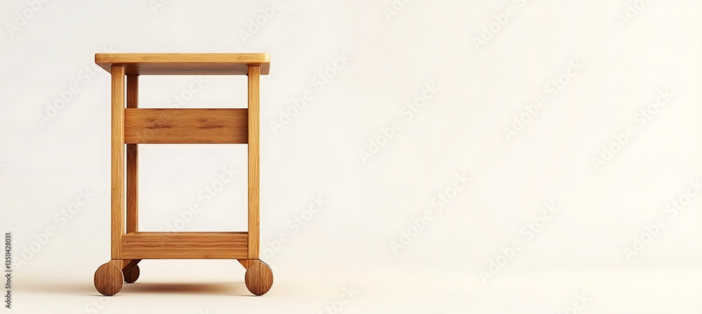 Poster elegant wooden bar cart on the left with clear space for branding and a simple white background for 