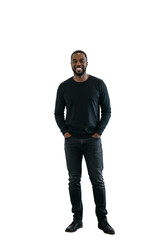 Fototapeta premium Confident Smiling Man in Casual Black Outfit