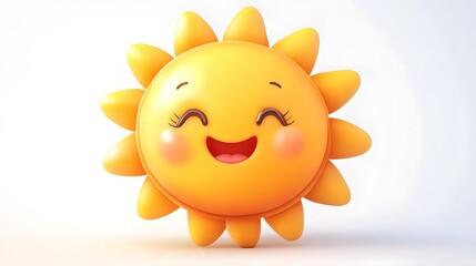 Happy Cute Sun Kawaii Weather Icon with Face Expression for Designs