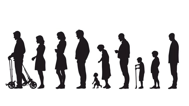 Professional Set of Black Human Silhouettes Showing Different Ages in Detailed Design