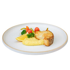 Grilled fish dish restaurant food photography elegant setting close-up culinary delight