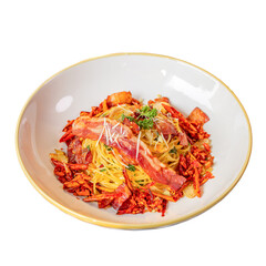 Delicious pasta dish restaurant food photography bright setting close-up culinary delight