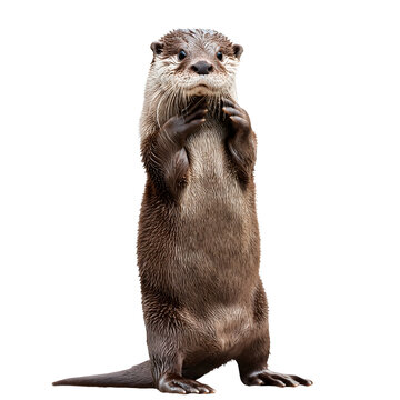 Fototapeta Curious otter standing with paws up on transparent background
