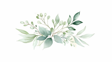 Watercolor painting of eucalyptus leaves and berries, perfect for wedding invitations or website design