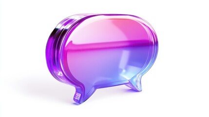 Holographic speech bubble icon representing digital communication and vibrant dialogue in a modern design