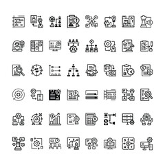 Management related  icons set with various symbols and elements in a doodle style