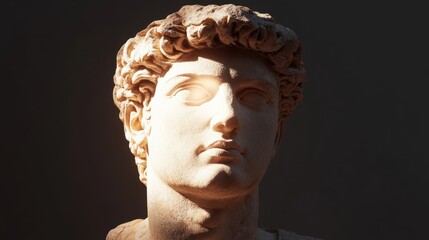 Illuminated legacy of the past intertwines with modern identity through surreal projections on ancient stone statue