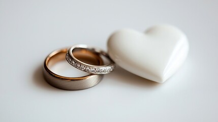 Elegant wedding rings and a symbolic heart capturing eternal love and commitment