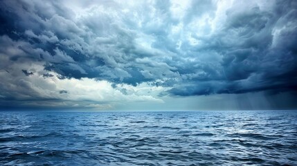 Fototapeta premium Ocean storm, dark clouds, rain, dramatic sky, weather, nature, background, wallpaper
