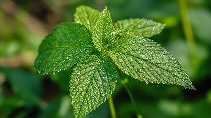 Morning dew glistens on a vibrant green leaf, capturing the essence of nature's tranquility in perfect sunlight