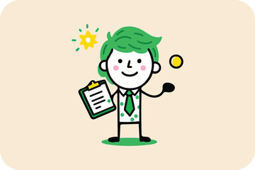 Businessman having an idea with a light bulb in a cartoon vector illustration