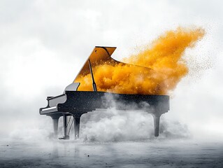 Grand Piano with Orange Dust, and Abstract.