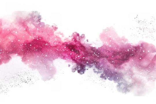 Abstract Pink and Purple Galaxy Watercolor Painting with Sparkling Stars and Cosmic Dust