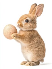 Obraz premium Cute fluffy rabbit holding an Easter egg, perfect for Easter celebrations with a soft color palette and cheerful emotions Ideal for spring themed projects
