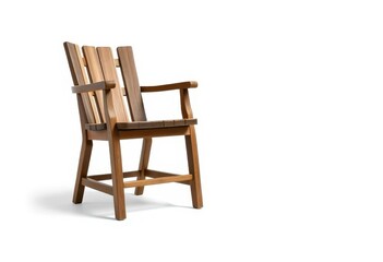 Single, weathered, wooden chair isolated on pure white background, background, object