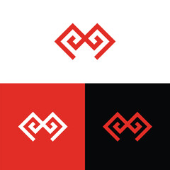 Fototapeta premium Geometric Letter M Logo Design with Swirls in Red and White