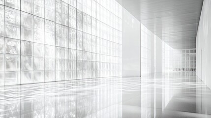 Modern White Hallway with Glass Walls. Possible use Architecture, Interior Design