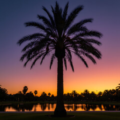 Palm tree in a sunset landscape 
