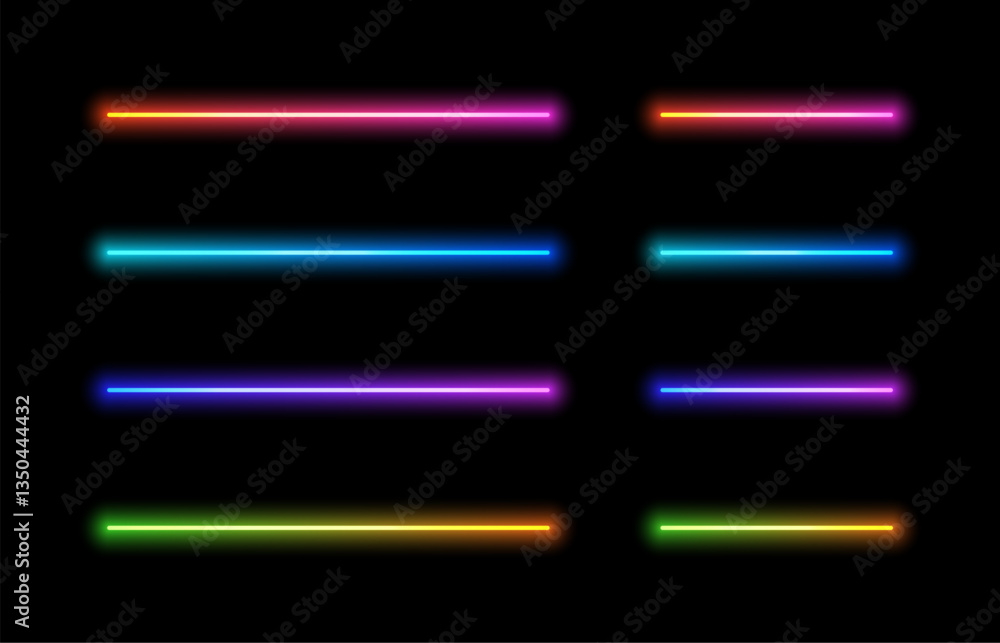 Poster colorful neon light bars set. on black background. neon horizontal lines. vector illustration in a s