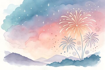 Fototapeta premium A gradient watercolor wash with a hint of firework