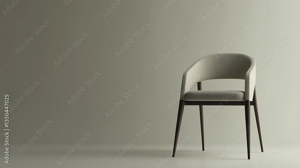 Poster a modern dining chair positioned on the right side with space left for branding and a soft grey back