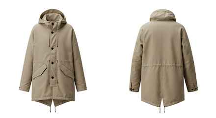 Parka Jacket Mockup Displaying Front and Back on White Background


