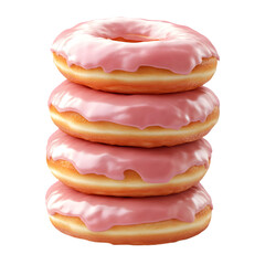 Delicious Stack of Pink Frosted Donuts Isolated on White Background Sweet Indulgent Pastry Treat for Bakery Menu Confectionery Temptation Food Photography