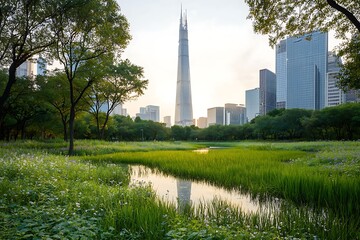 City Park Sunrise Skyline View.