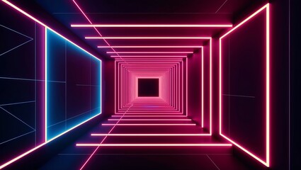 Futuristic Neon Tunnel with Glowing Geometric Patterns